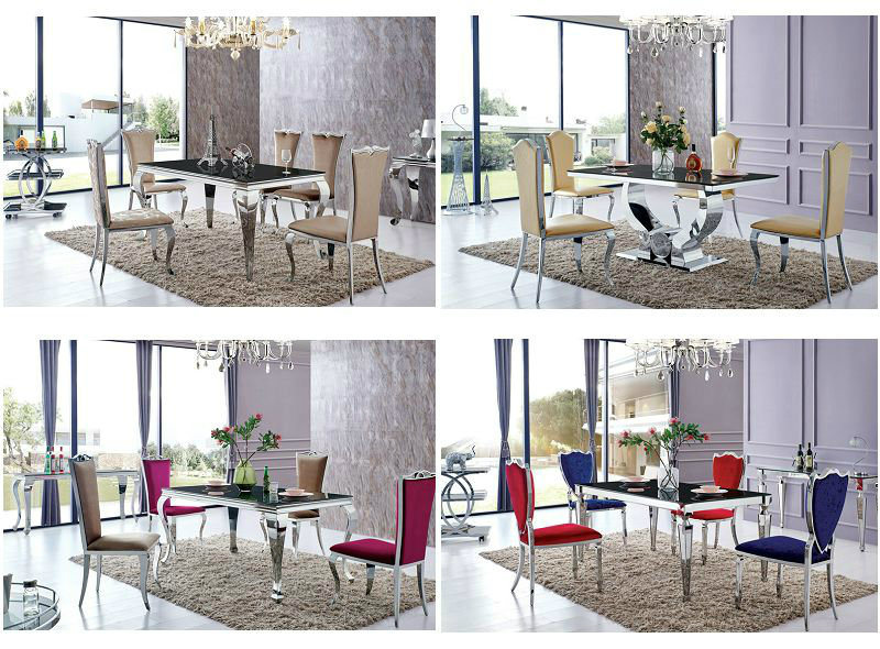 2016 Modern Stainless Steel Glass Round Dining Table and Chairs