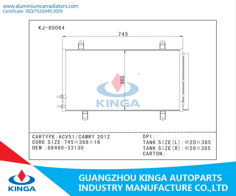 Toyota Auto Condenser for Acv51/Camry'2012 OEM: 88460-33130