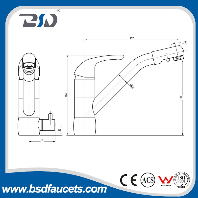 Three Way Kitchen Faucet for Hot Cold and Purified Water