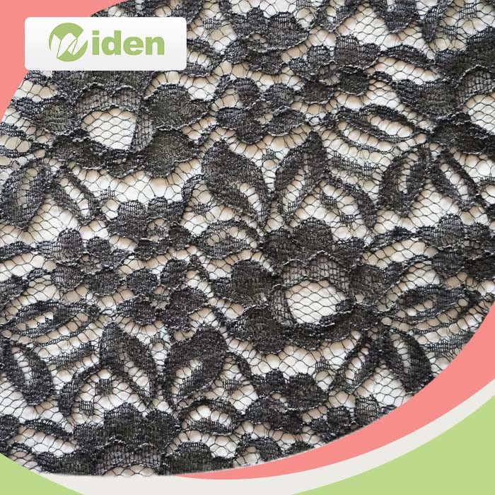 Fancy Black Nylon Net Lace Cord Lace Fabric with Rhinestones
