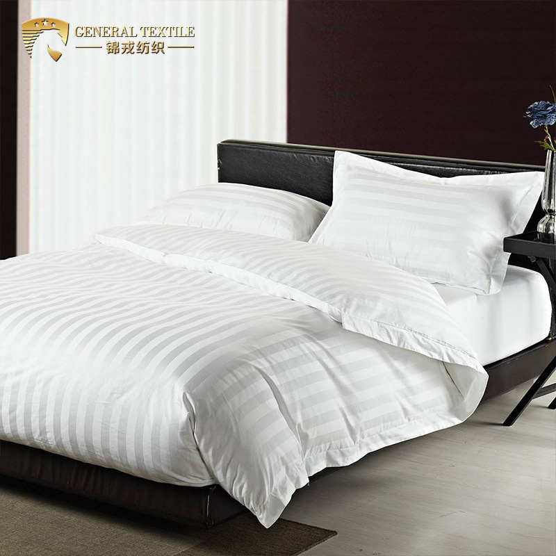 Satin Pure Cotton Stripe White Duvet Cover Bedding Set for Hospital (JRL048)