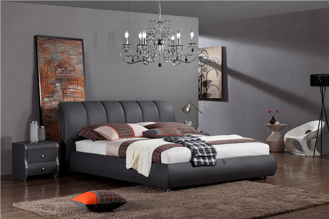 Black Leather Sofa Bed Home Hotel Furniture Living Room Bedroom Set Modern Furniture, Fb3079