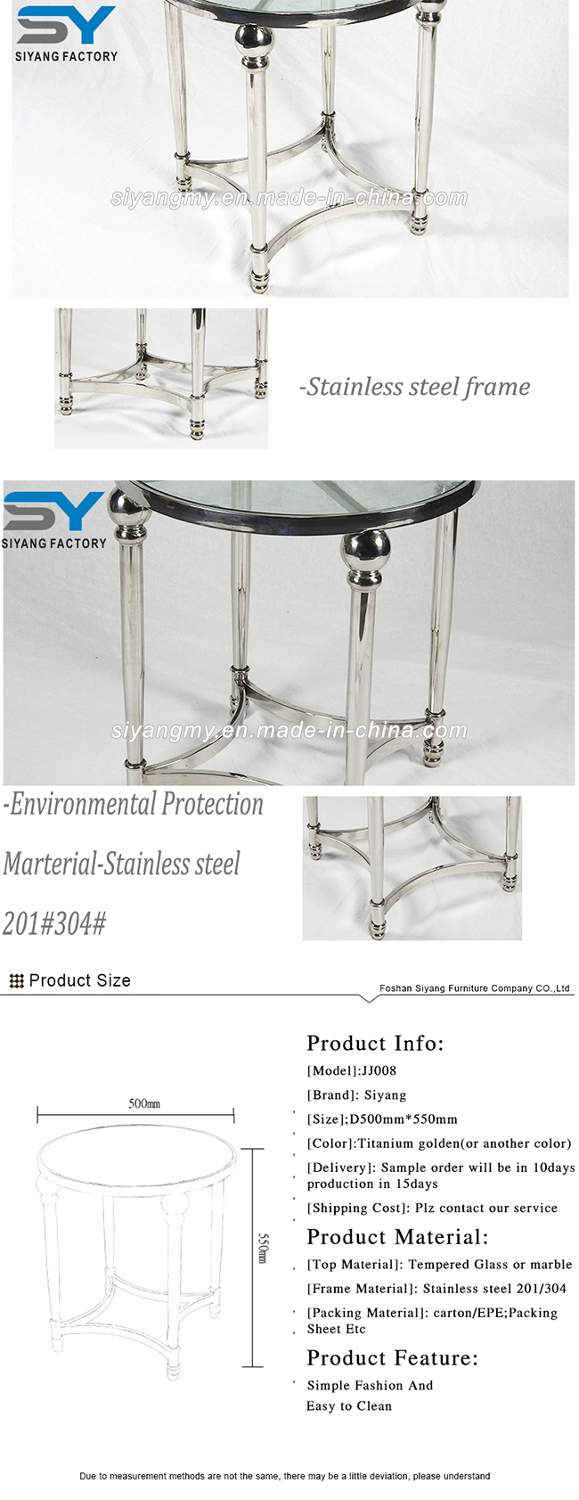 Modern Stainless Steel Frame Glass Bar Side Table