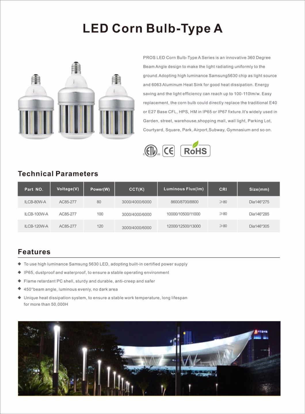 High Bay Bulb 80W/120W/100W LED Corn Light