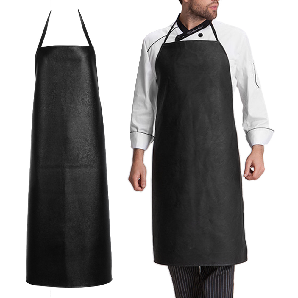 Hot Mens Womens Convenient Faux Leather Chef Apron Waterproof Kitchen Cafe Commercial Restaurant Cooking Aprons + Cuff
