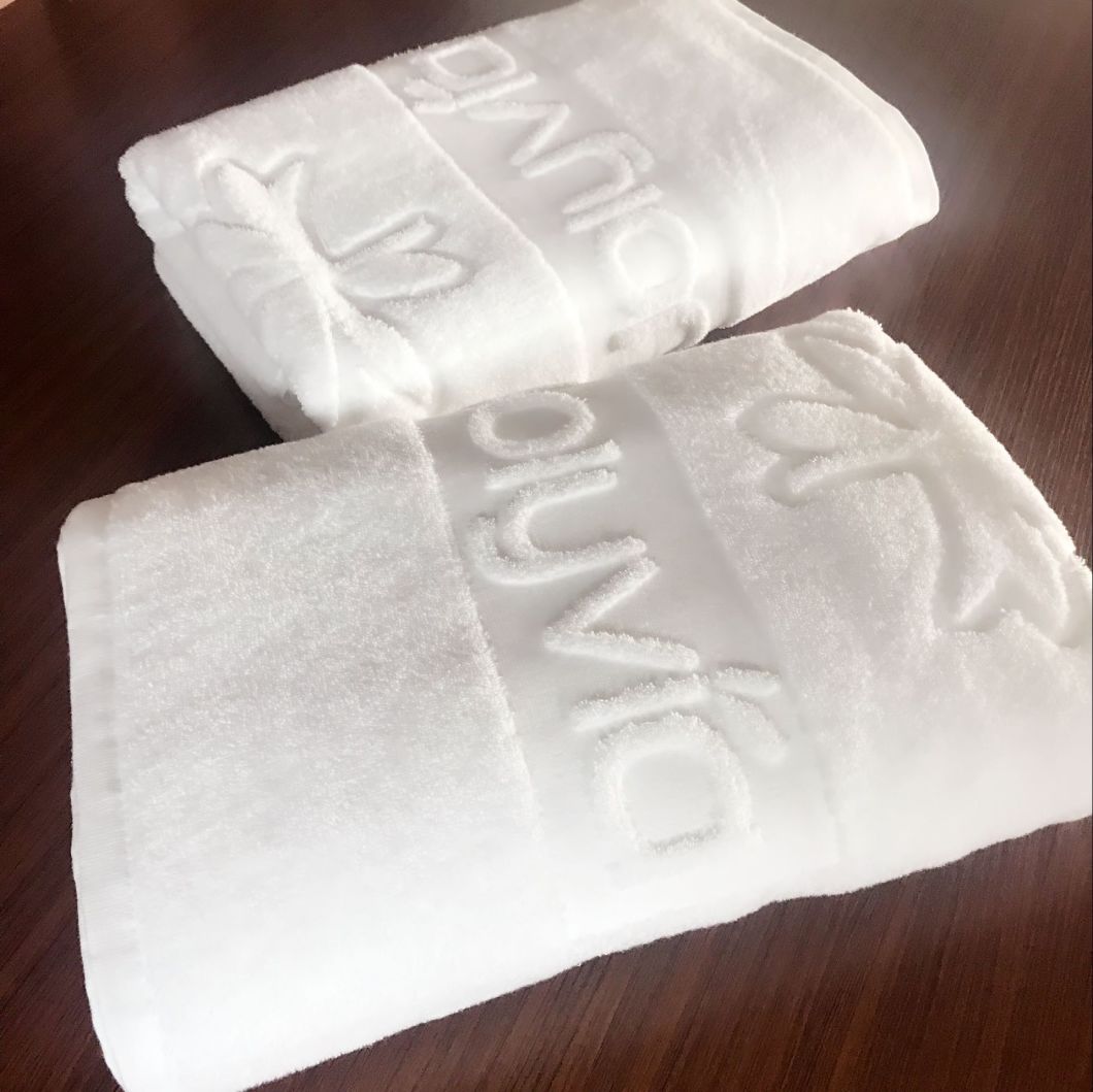 Customized Logo Hotel Jacquard Cotton Emboss Bath Towel