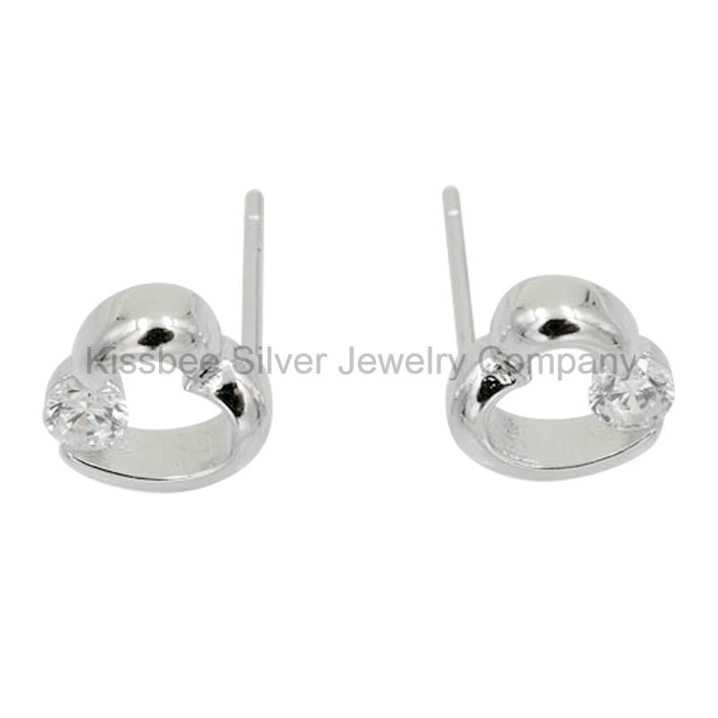 Fashion 925 Sterling Silver Jewelry Heart Stud Earrings (KE3079)