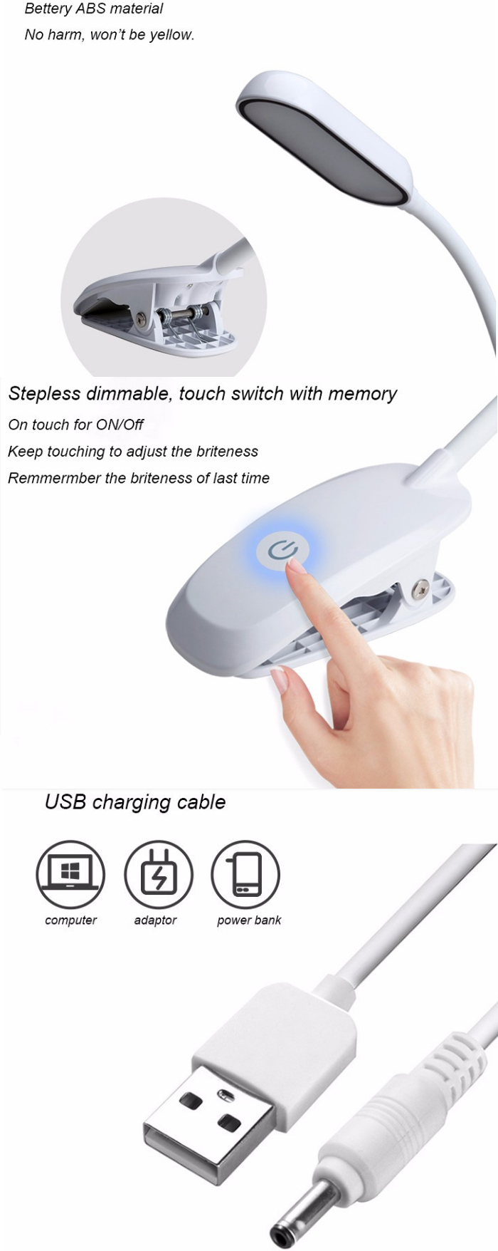 Rechargeable LED Clip Bed Reading Lamp