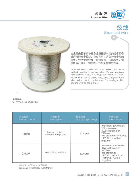 Pure Nickel Stranded Wire26 Kgs Per Spool 0.13mm*19
