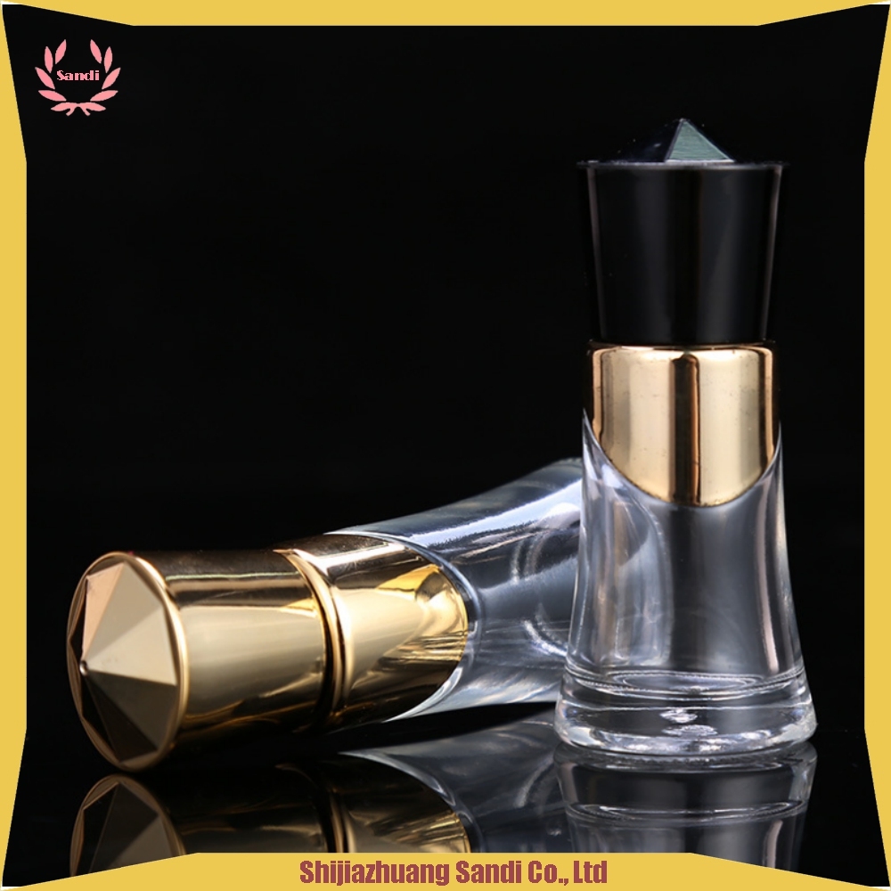 OEM Empty Luxury Small Unique Nail Polish Bottle with Hotstamping Gold Cap and Brush