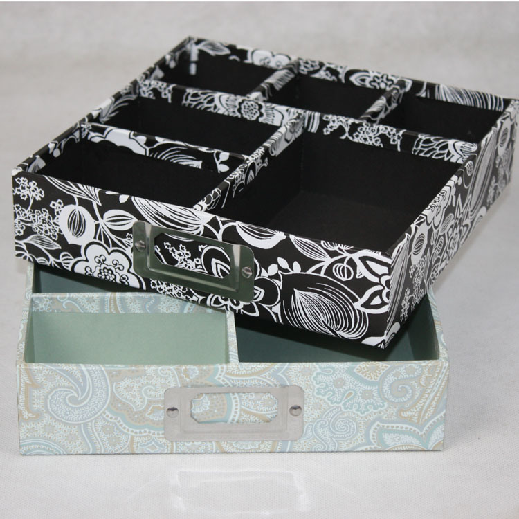 Rigid Cardboard Paper Desktop Stationery Box Tray with Dividers