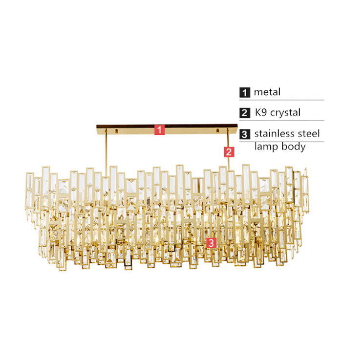 Luxury Post Modern Gold Hotel Project Pendant Chandelier Light in K9 Crystal, for Lobby, Restaurant, Living Room