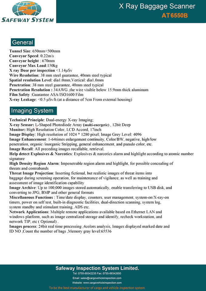 Ce Approved Security Screening System Baggage X-ray Scanner (AT6550)