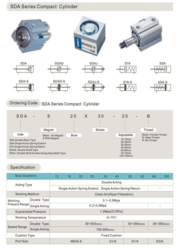 Sda Series Compact Pneumatic Air Cylinder