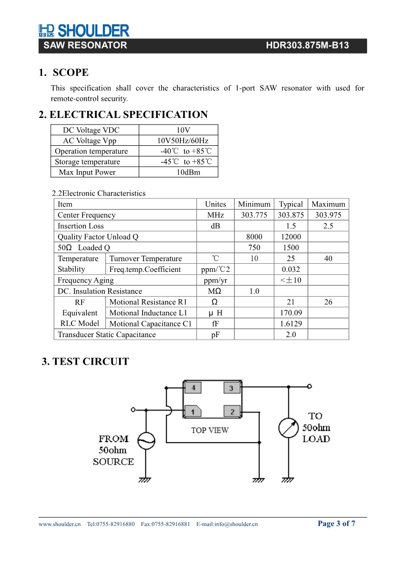 Saw Resonator--HDR303.875M-B13 Chip Size Package 2.0*1.6mm with better price can replace of 3*3mm DCC6C and DIP Typ