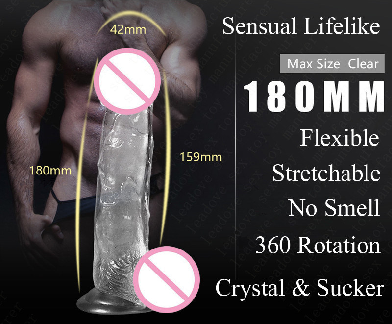 Crystal Dildo Dongs Flexible Penis with Textured Shaft Strong Suction Cup