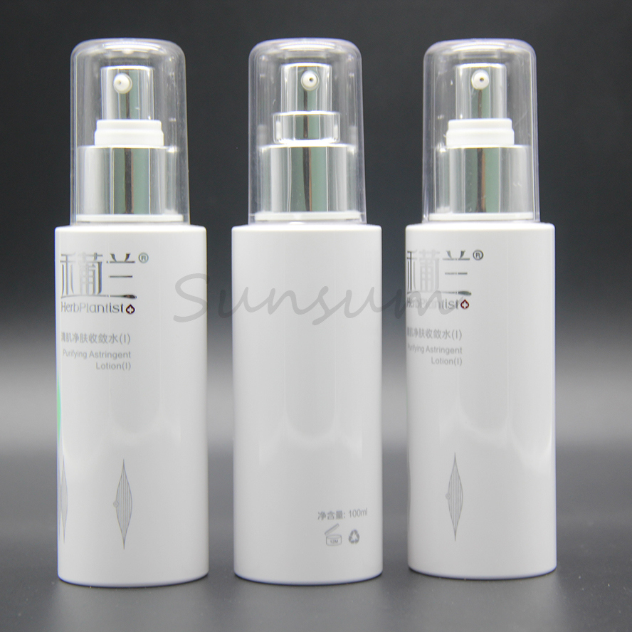 Hot Stamping Essential Lotion Plastic Bottle with Silver Cap