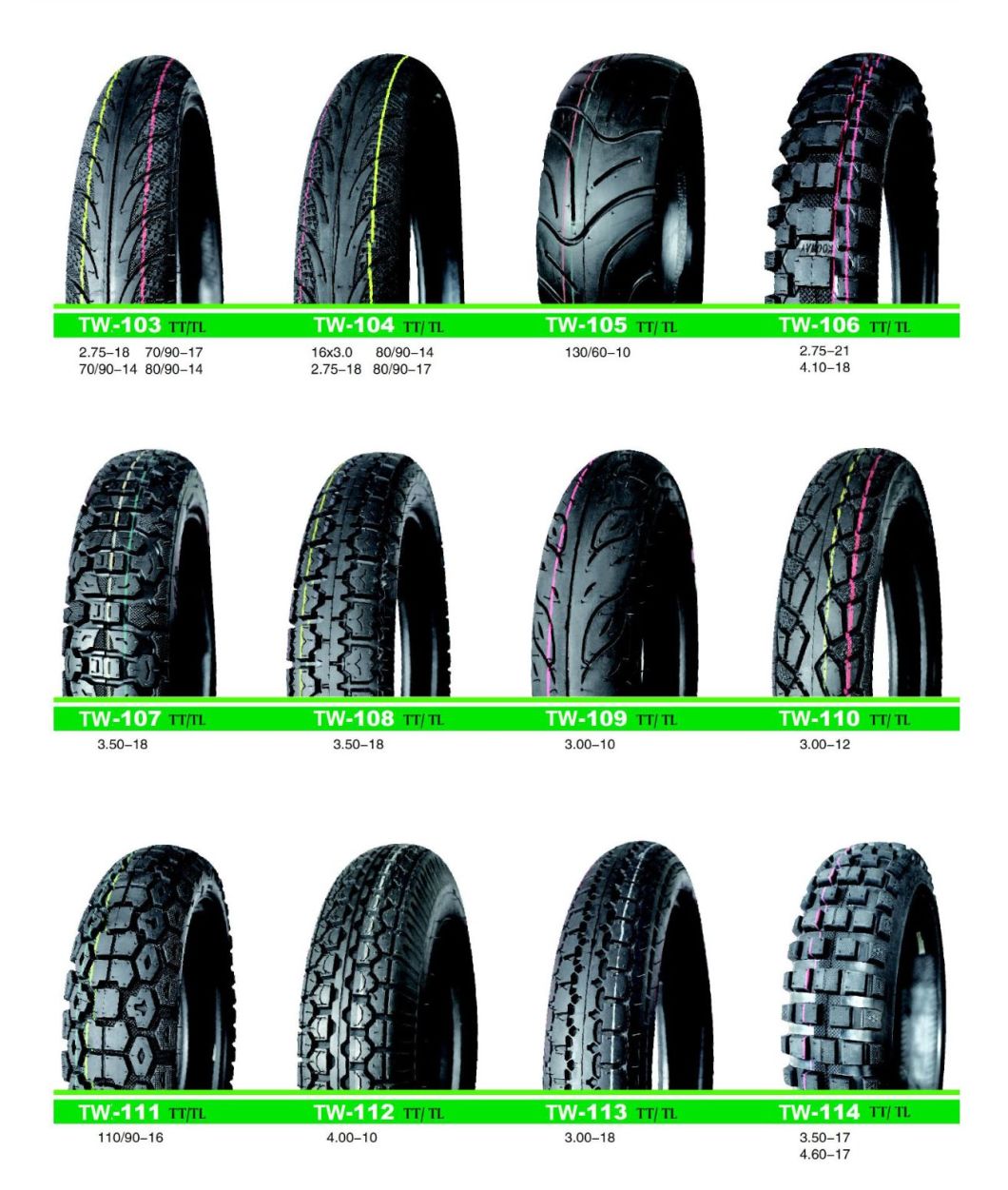 Dual Sport Motorbike Tire, Moped Tire 16X3.0, 2.75-18, 80/90-14, 80/90-17