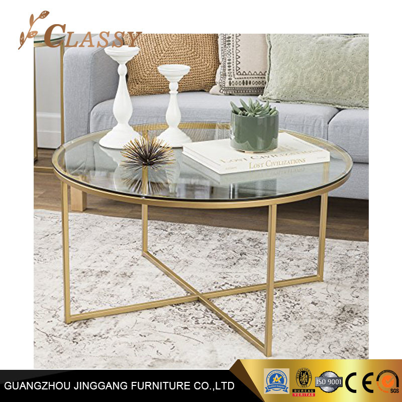 Round Shape Classic Glass Golden Coffee Table