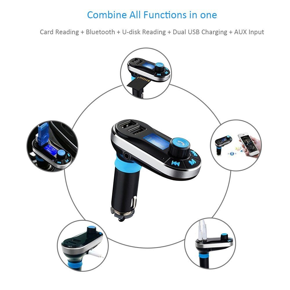 Bluetooth MP3 Player Car Charger with Dual USB Charging Ports