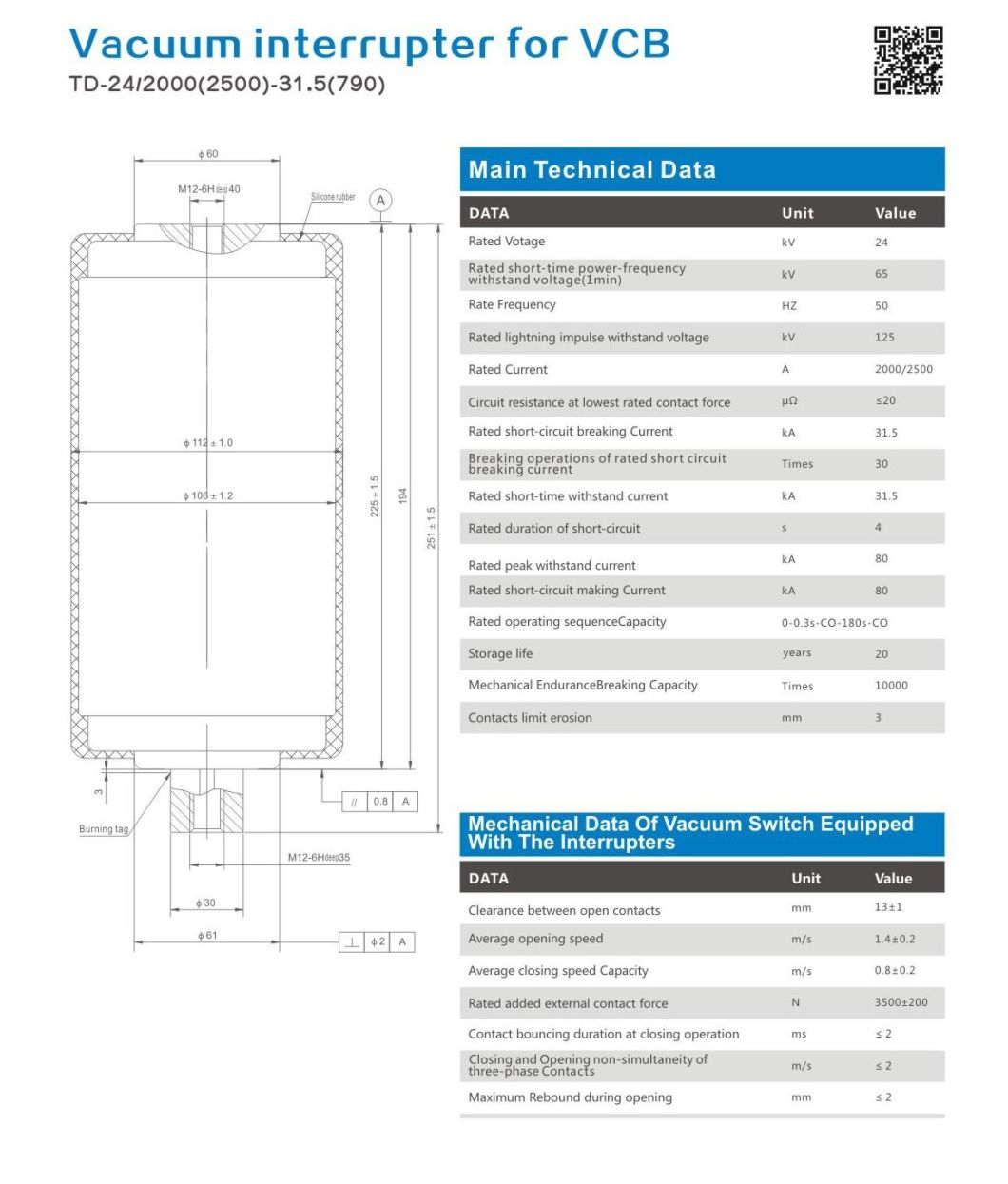 Vacuum Interrupter for Vcb Td-24/2000-31.5 (790)