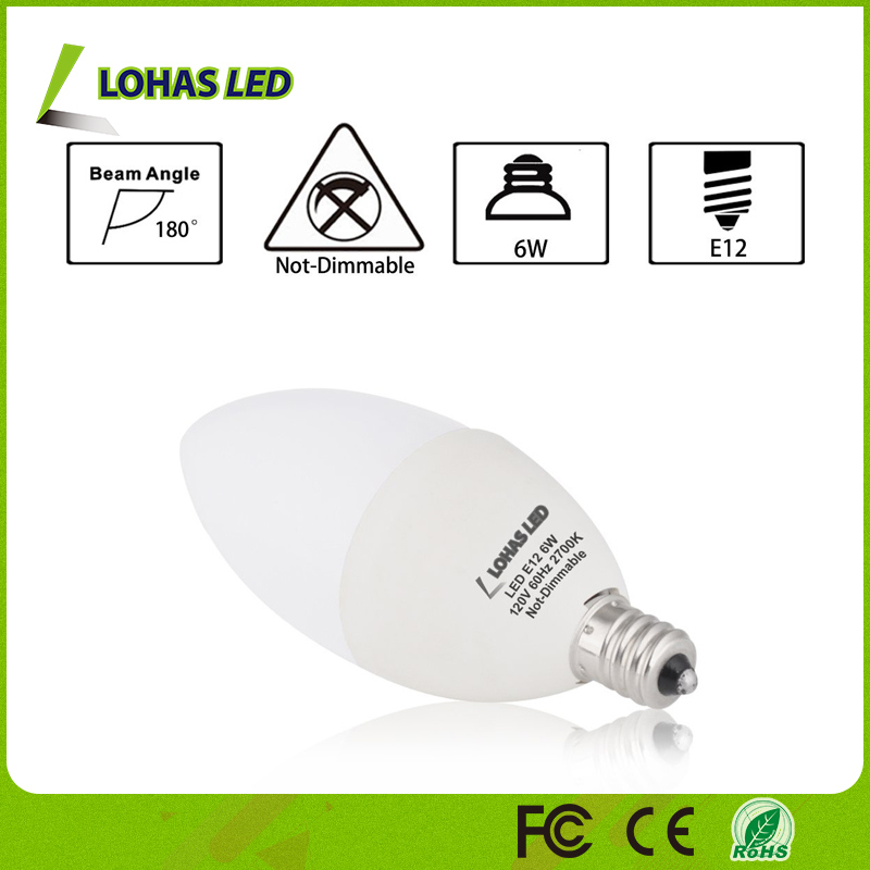 Dimmable LED Candle Light 6W (60W Equivalent) 180 Beam Angle with Ce UL RoHS Listed