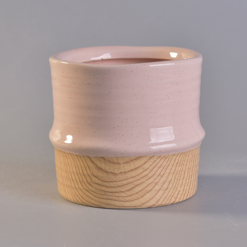 Ceramic Candle Holders with Wood Water Finishing Bottom