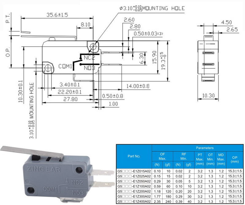 16A/10A Micro Switch with UL cUL CQC ENEC Certificated