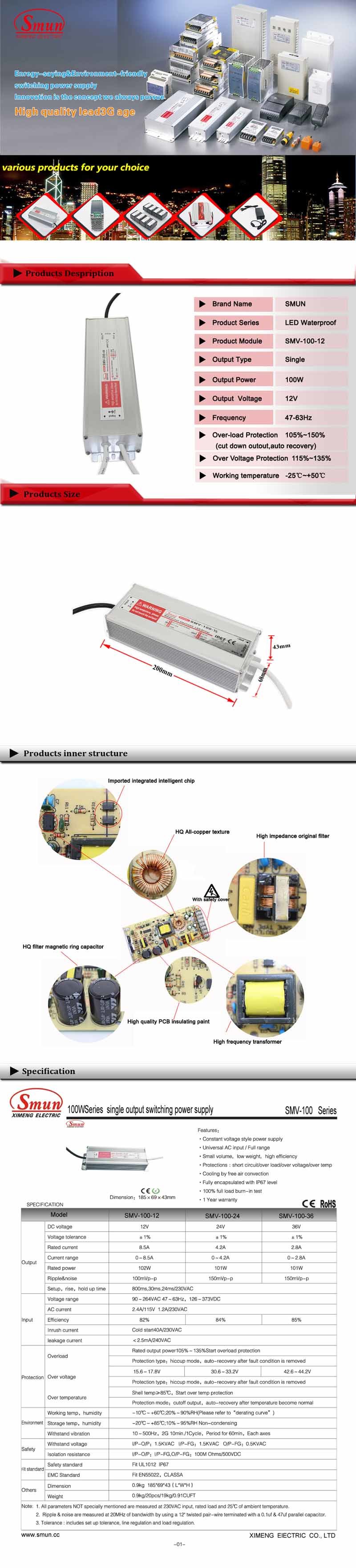 100W 12V 8A Constant Voltage Waterproof LED Switching Power Supply