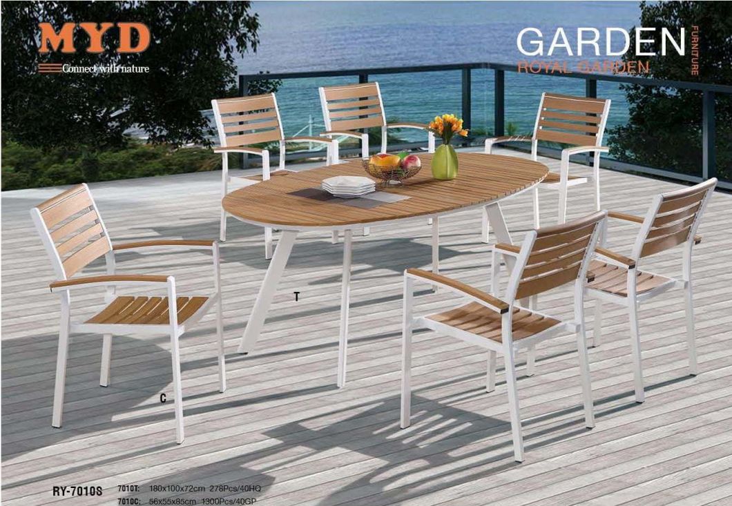 Patio Gaden Home Hotel Office Aluminum Wood Dining Table and Chair