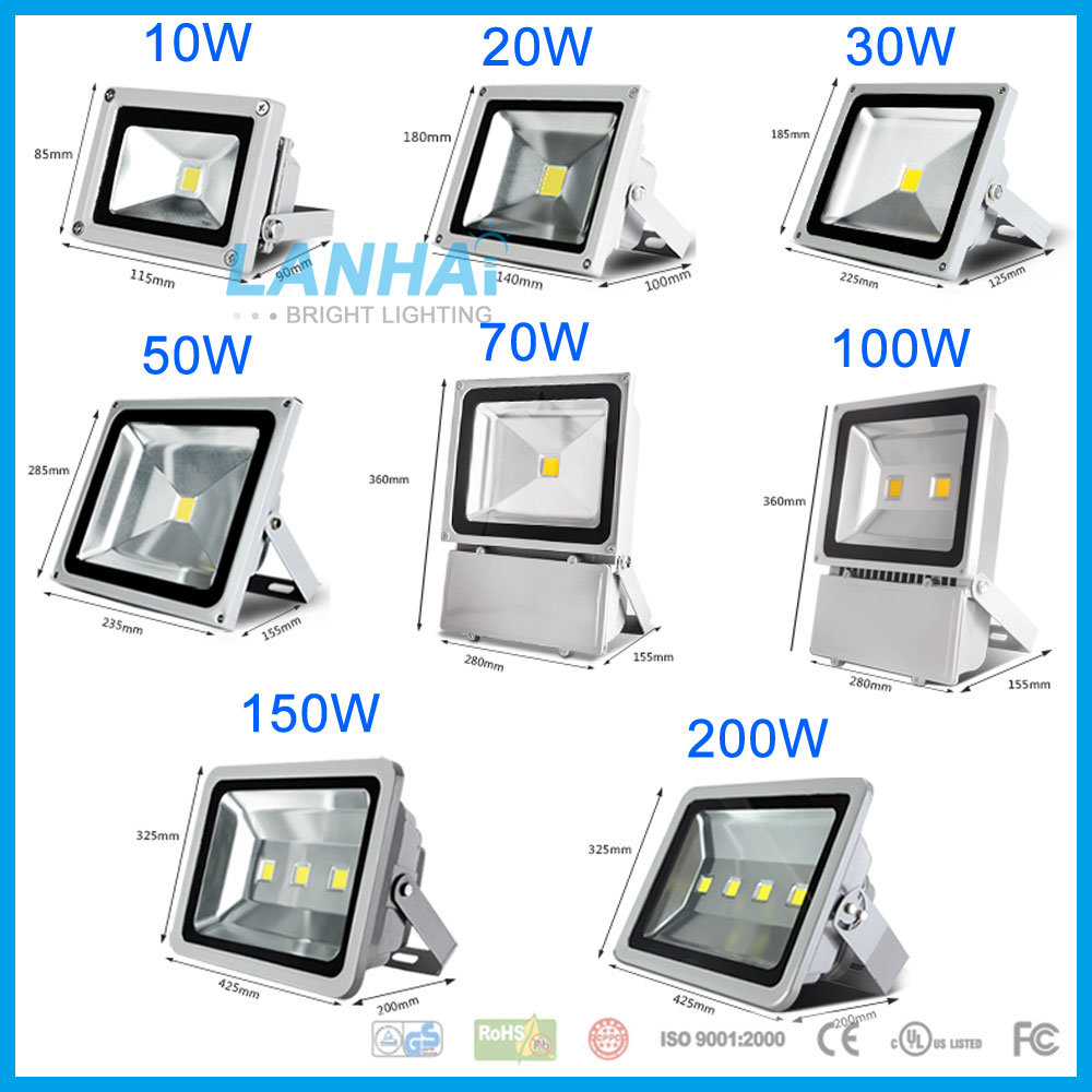 Die-Cast Aluminum Shell 10W/20W/30W/50W/70W/80W/100W/120W/150W/200W COB Flood Lights Lamp Outdoor LED Floodlight