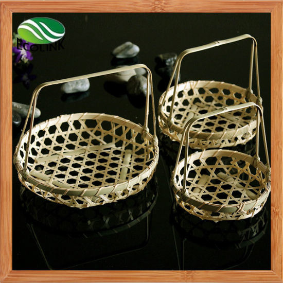 Bamboo Wicker Tray Basket with Handles