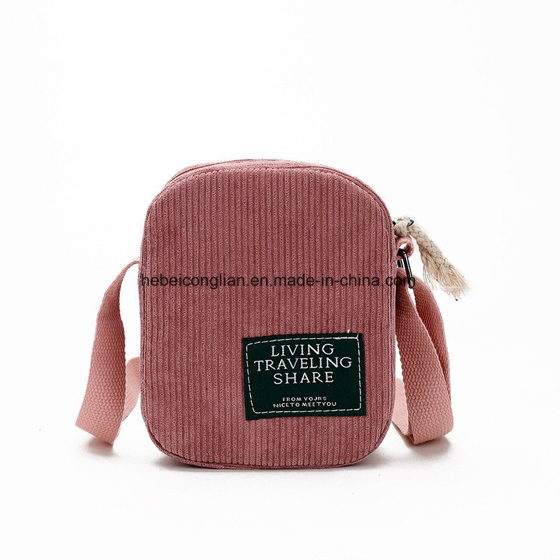 Colorful Durable Pink Corduroy Small Sling Shoulder Bag