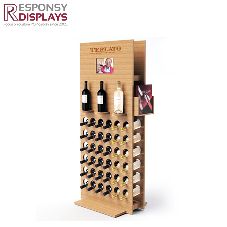 Point of Purchase Floor Wooden Vodka & Whisky Display Rack for Supermarket