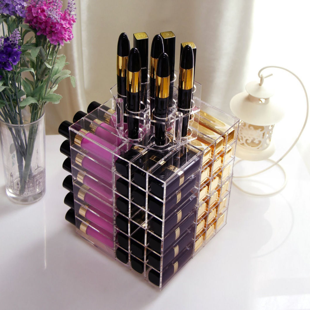 Spinning Lipstick Tower Premium Acrylic Rotating Lipgloss Holder Makeup Organizer