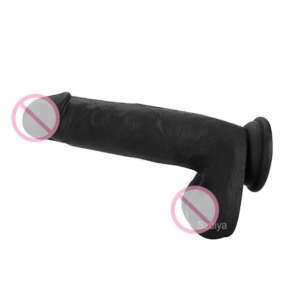 100% Silicone Realistic Black Dildo Sturdy Suction Cup Sex Toy (DYAST421A)