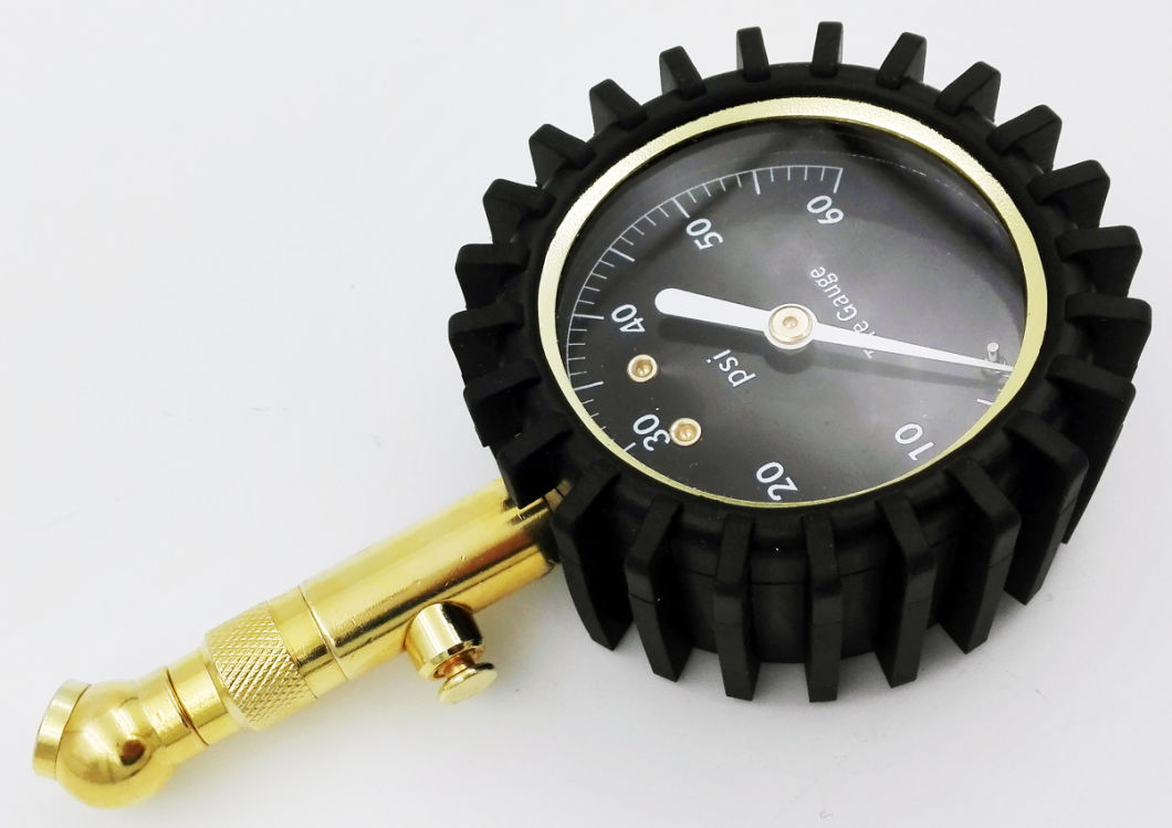 Dual Scale Goldenstainless Steel Tire Pressure Gauge with Flexible Hose