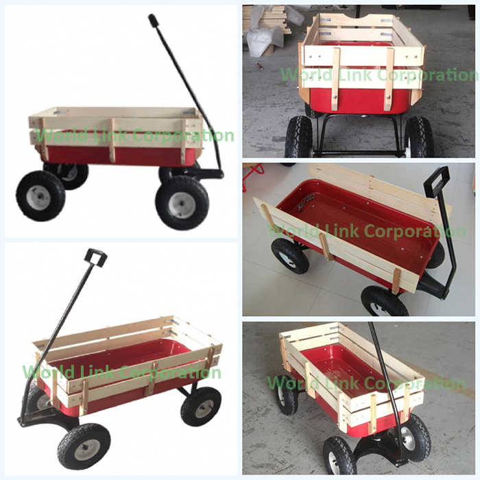 Wooden Fence Garden Kids Cart Hand Pull Wagon Cart