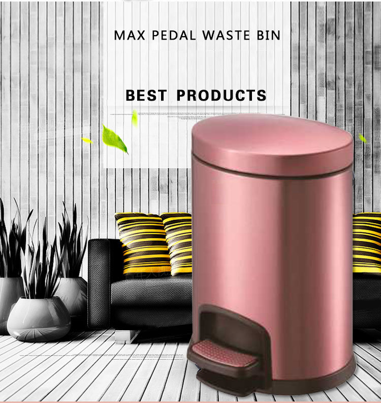 Factory Price New Rose Gold Stainless Steel Pedal Foot Operated Trash Waste Garbage Bin for Hotel Room