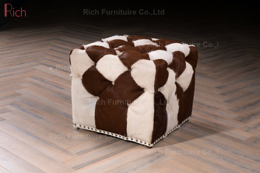 Cowhide Fur Furniture Ottoman Bar Stool for Living Room