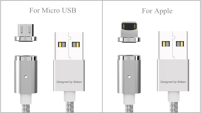 Wsken Metal Mini 2 Magnetic Cable Data Transfer Hi-Speed Wsken Magnetic USB Cable Charging for iPhone / Micro USB
