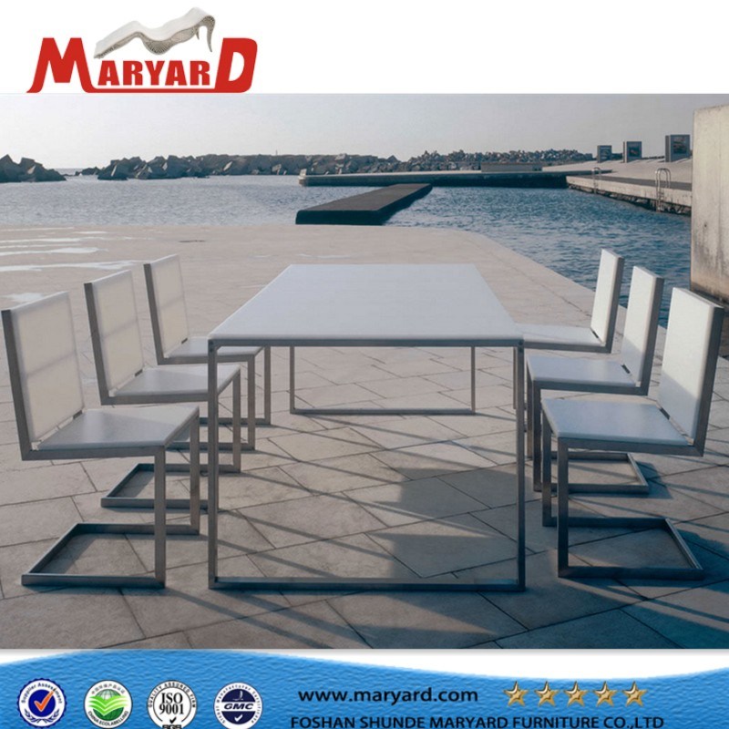 Modern Stainless Steel Dining Chair and Outdoor Stainless Steel Dining Table Set Furniture