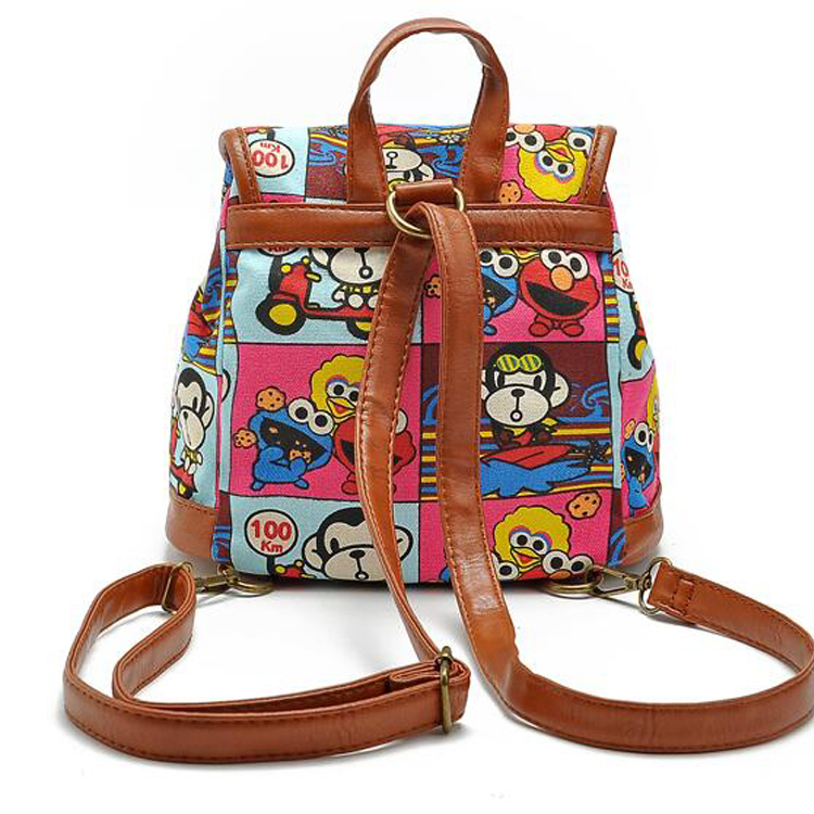 China Wholesale Fashion Lady Canvas Backpack with Leather Side