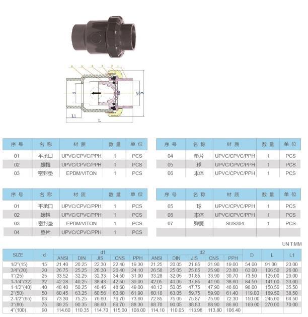 PVC Check Valve with 20-110mm for Water Treatment