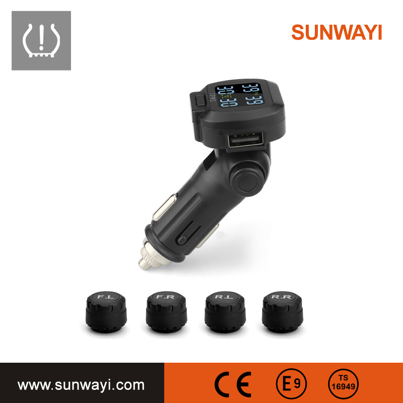 Hot Sale Cigarette Lighter TPMS Tire Pressure Monitor System with Internal and External Sensors