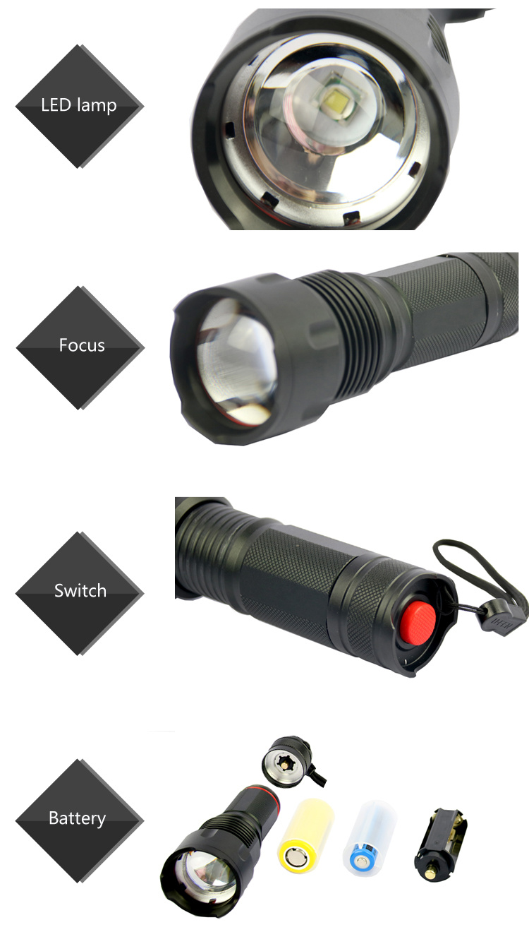 Wholesale High Power Aluminum Salable LED Lamp Rechargeable Zoomable Flashlight