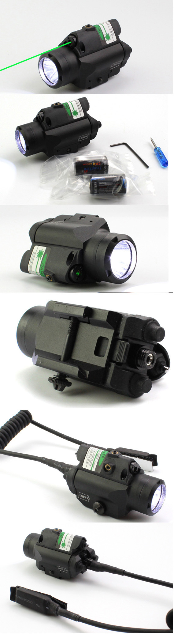 Compact Full Size Pistol Fittable Pressure Pad Switch Attached Tactical Green Laser Sight with 220 Lumens LED Flashlight