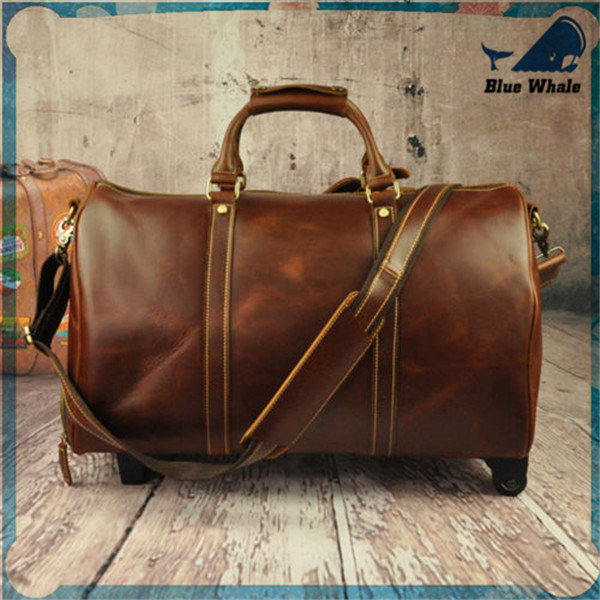 Bw255 Fashion Rolling Luggage for Men Big Leather Travel Bags