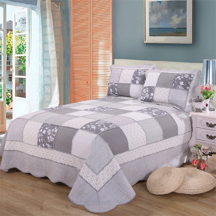 Best Selling 100% Cotton Patchwork & Frilled Quilt Set Home Bedding Set