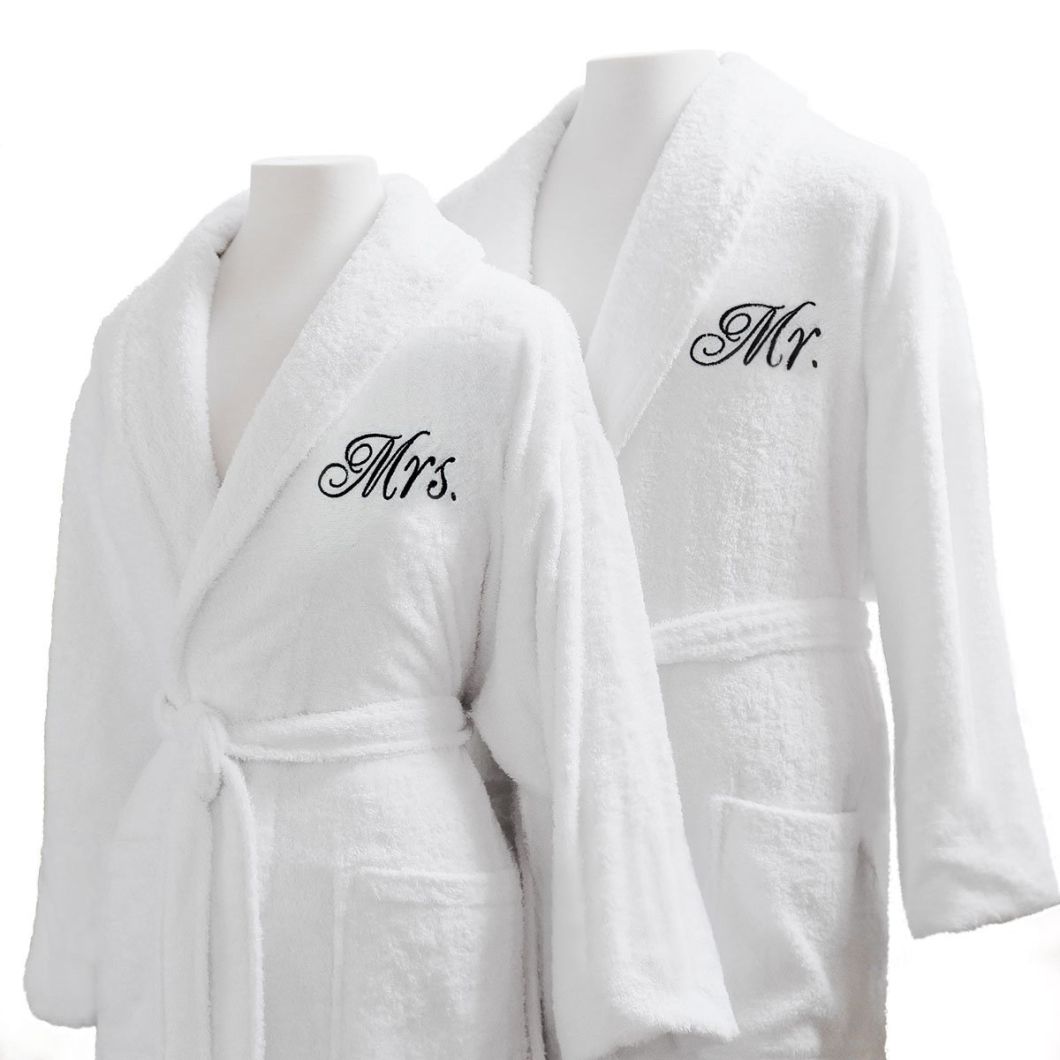 Luxurious Plush Cotton Terry Cloth Unisex Robes Hotel White Bathrobe